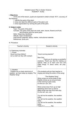 Grade 1 Lesson Plan: Parts of Plants | PDF | Lesson Plan | Prayer