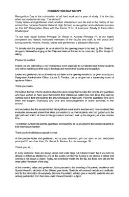 Recognition Day Emcee Script 2024 | PDF | Career & Growth | Lifestyle