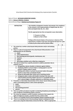 Child Protection Rosh Checklist Child Protection Policy Checklist | PDF | Bullying | Teachers