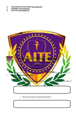 IX.
PRACTICE/APPLICATION/SYNTHESIS: (See worksheet #
 
 12
  )  
X.
ASSESSMENT: (See worksheet #
 
 12
  )  
XI.
REFLECTION: