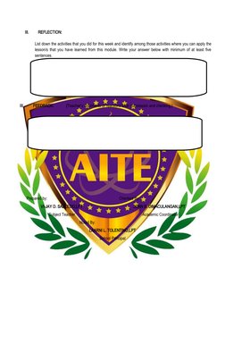 III.
REFLECTION:  
List down the activities that you did for this week and identify among those activities where you can appl