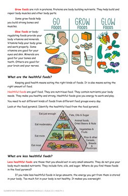ELEMENTARY ENHANCED LEARNING MODULE | OLALA 2.0 | HEALTH 1 
Grow foods are rich in proteins. Proteins are body building nut