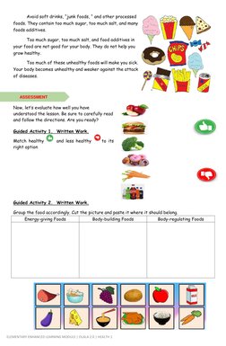ELEMENTARY ENHANCED LEARNING MODULE | OLALA 2.0 | HEALTH 1 
 
Avoid soft drinks, “junk foods, “ and other processed 
foods.