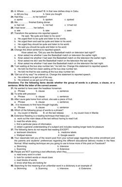 Grade 7 English Diagnostic Test | PDF | Sentence (Linguistics) | Phrase