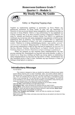 Homeroom Guidance: Quarter 1 - Module 1: My Study Plan, My Guide | PDF ...
