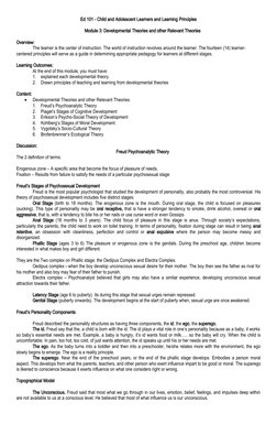 Ed 101 - Child and Adolescent Learners and Learning Principles
Module 3: Developmental Theories and other Relevant Theories
O