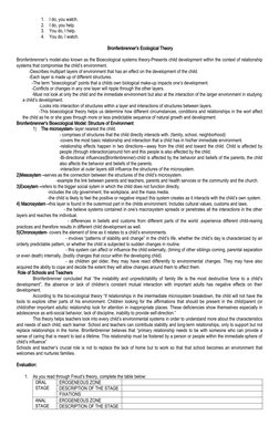 1.
I do, you watch.
2.
I do, you help.
3.
You do, I help.
4.
You do, I watch.
 Bronfenbrenner’s Ecological Theory 
Bronfenbre