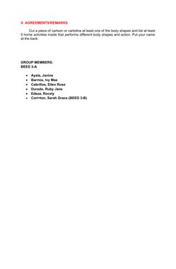 V. AGREEMENTS/REMARKS
        Cut a piece of cartoon or cartolina at least one of the body shapes and list at least
5 home ac