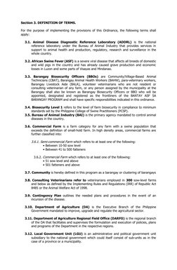 Section 3. DEFINITION OF TERMS. 
For the purpose of implementing the provisions of this Ordinance, the following terms shall