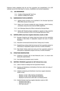 Ordinance hereby establishes that the exit from quarantine and reclassification of an ASF
outbreak zone are the initial steps