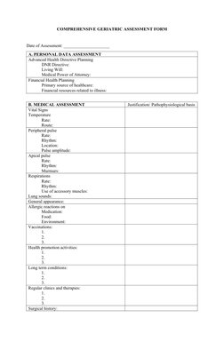 COMPREHENSIVE GERIATRIC ASSESSMENT FORM
Date of Assessment: _____________________
A. PERSONAL DATA ASSESSMENT
Advanced Health