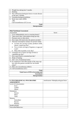 2. Weight loss during last 3 months
3. Mobility
4. Has suffered psychological stress or acute disease
in the past 3 months
5.
