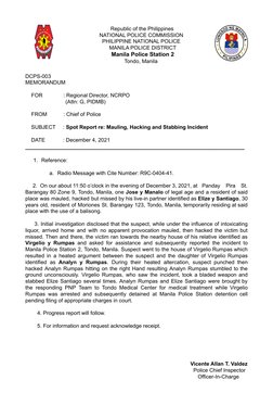Republic of the Philippines
NATIONAL POLICE COMMISSION
PHILIPPINE NATIONAL POLICE
MANILA POLICE DISTRICT
Manila Police Statio