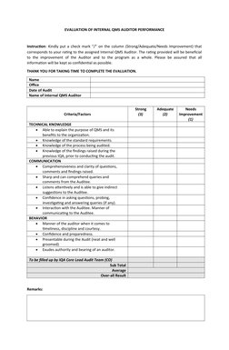 Internal QMS Auditor Performance Evaluation | PDF | Audit | Communication