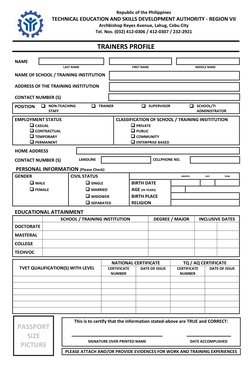 TESDA Trainer Profile Form | PDF