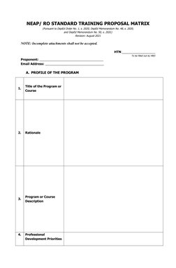NEAP Standard Training Proposal Matrix | PDF | Curriculum | Sex Organ