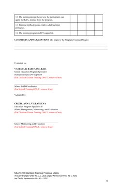 NEAP Standard Training Proposal Matrix | PDF | Curriculum | Sex Organ