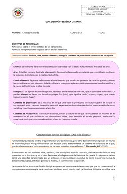 GUIA DISTOPÍA Y ESTÉTICA LITERARIA
NOMBRE:   Cristobal Gallardo                                                             C