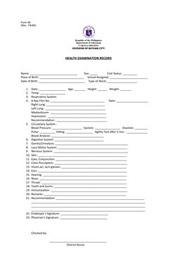 Form 86 Deped Template.pdf DepEd Form 86 Health Examination Record | PDF | Clinical Medicine ...