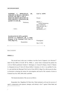 SECOND DIVISION
TEODORO  C.  BORLONGAN,  JR.,
CORAZON M. BEJASA, ARTURO E.
MANUEL, JR., ERIC L. LEE, P.
SIERVO H. DIZON, BENJ