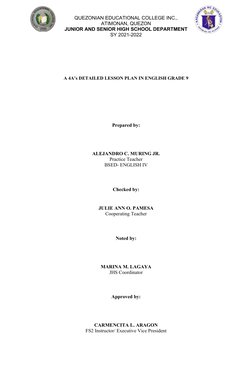 QUEZONIAN EDUCATIONAL COLLEGE INC.,
ATIMONAN, QUEZON
JUNIOR AND SENIOR HIGH SCHOOL DEPARTMENT
SY 2021-2022
A 4A’s DETAILED LE