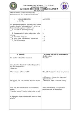 QUEZONIAN EDUCATIONAL COLLEGE INC.,
ATIMONAN, QUEZON
JUNIOR AND SENIOR HIGH SCHOOL DEPARTMENT
SY 2021-2022
“Okay! Well done.