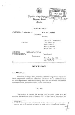 THIRD DIVISION 
CARMELA C. TIANGCO, 
G.R. No. 200434 
Petitioner, 
- versus -
Present: 
LEONEN, Chairperson 
CARANDANG, 
ZALA