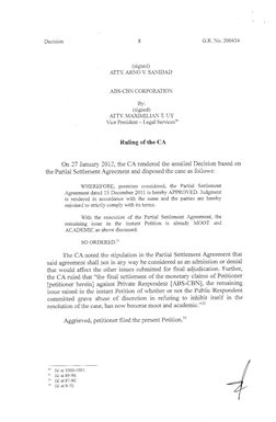 Decision 
8 
(signed) 
ATTY. ARNO V. SANIDAD 
ABS-CBN CORPORATION 
By: 
(signed) 
ATTY. MAXIMILIAN T. UY 
Vice President - Le