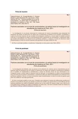 Ficha de resumen 
 
 
No.1 
 
Cabrera-Enríquez  JA,  Cruzado-Mendoza  C,  Purizaca- 
 
Rosillo N, López-Samanamú RO, Lajo-A