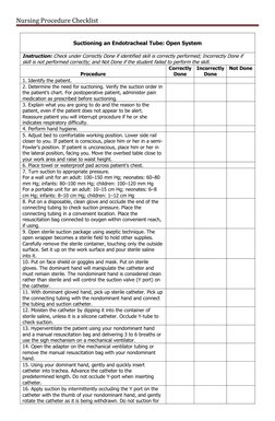 Endotracheal Suctioning Procedure Checklist | PDF | Catheter ...