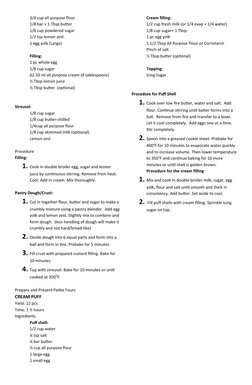 3/4 cup all purpose flour
1/8 bar + 1 Tbsp butter
1/8 cup powdered sugar 
1/2 tsp lemon zest  
1 egg yolk (Large)
Filling:
1