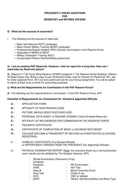 FREQUENTLY ASKED QUESTIONS 
 
FOR 
 
RESERVIST and RETIREE AFFAIRS 
 
 
Q:  What are the sources of reservists? 
 
•   The