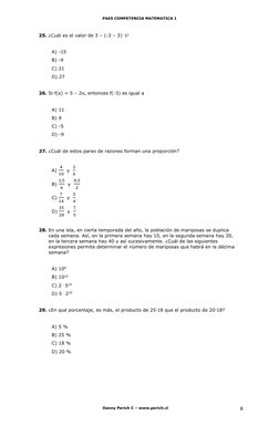 PAES COMPETENCIA MATEMATICA 1 
Danny Perich C – www.perich.cl 
8 
25. ¿Cuál es el valor de 3 – (-3 – 3)∙3? 
 
A) -15 
B) -9