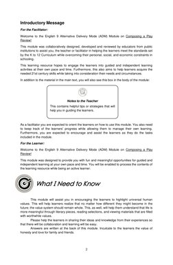 2 
 
Introductory Message 
For the Facilitator: 
Welcome to the English 9 Alternative Delivery Mode (ADM) Module on Composing