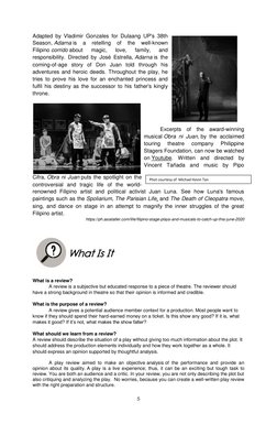 5 
 
Adapted by Vladimir Gonzales for Dulaang UP's 38th 
Season, Adarna is 
a 
retelling 
of 
the 
well-known 
Filipino corri