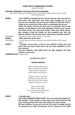 First Holy Communion Liturgy Guide | PDF | Eucharist | Lord's Prayer