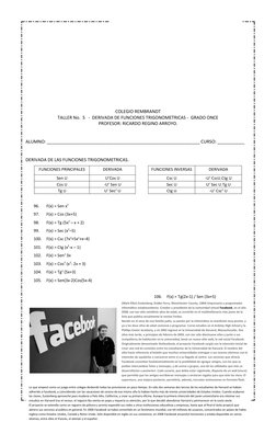 COLEGIO REMBRANDT
TALLER No.  5   -  DERIVADA DE FUNCIONES TRIGONOMETRICAS -  GRADO ONCE
PROFESOR: RICARDO REGINO ARROYO.
ALU