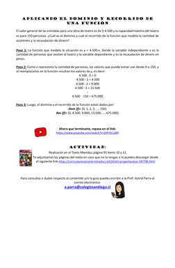 Aplicando el dominio y recorrido de 
una función 
 
El valor general de las entradas para una obra de teatro es de $ 4.500 y