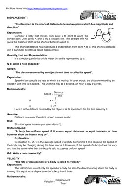 For More Notes Visit https://www.alqalamcoachingcenter.com/ 
 
 
DISPLACEMENT: 
 
“Displacement is the shortest distance betw