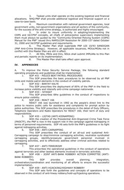 3.
Tasked units shall operate on the existing logistical and financial
allocations.  NHQ-PNP shall provide additional logisti