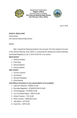 Department of Education
Region V-Bicol
Schools Division of Albay
San Pascual National High School
San Pascual, Libon, Albay
J