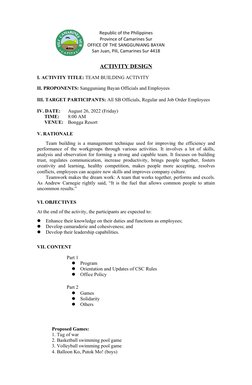 Barangay Team Building Activity Design | PDF | Career & Growth | Wellness