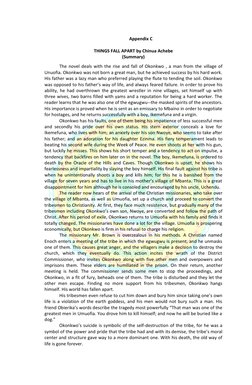 Appendix C 
 
THINGS FALL APART by Chinua Achebe 
(Summary) 
 
 
The novel deals with the rise and fall of Ok