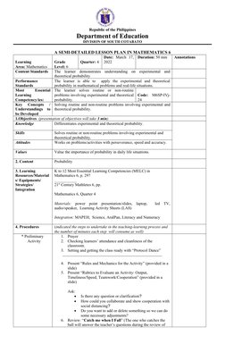 Annotated Math Lesson Plan for Grade 6 | PDF | Learning | Probability
