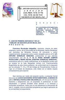 1
LIC. ARTURO GONZALEZ SANCHEZ
A    B    O    G    A    D    O
CED. PROF. NÚM. 557796
CEL. NÚM. 346 102 78 81
NOCHISTLÁN DE M