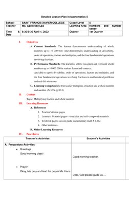5th Grade Multiplying Fractions Plan | PDF | Mathematics | Cognition