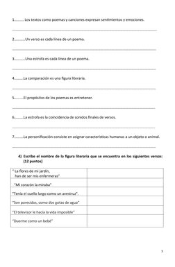 1…….... Los textos como poemas y canciones expresan sentimientos y emociones.
……………………………………………………………………………………………………………………………