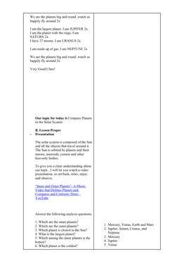 Grade 6 Solar System Lesson Plan | PDF | Planets | Solar System
