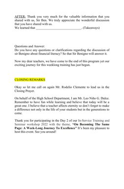 Emcee Script for Teachers' Seminar Day 2 | PDF | Teachers