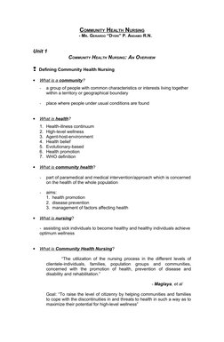 COMMUNITY HEALTH NURSING
 
 
- MR. GERARDO “DYERI” P. ANDAMO R.N.
Unit 1 
COMMUNITY HEALTH NURSING: AN OVERVIEW
  Defining C